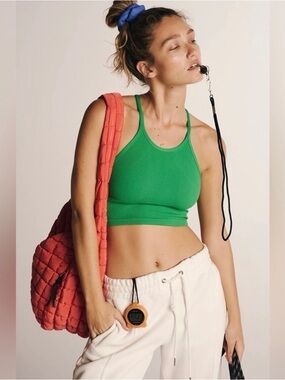 FP Movement Happiness Runs Green Ribbed Racerback Sports Bra